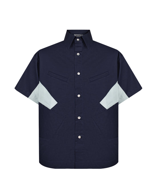 Taper Short Sleeve Button Up (Navy-Mint)