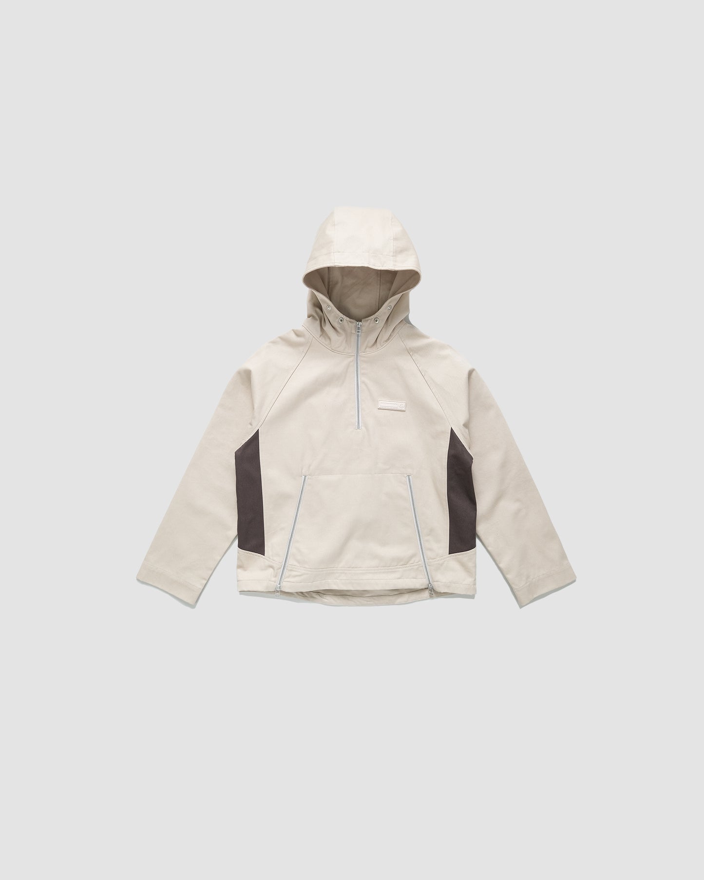 Beige Slant Zip Pullover Hooded Jacket