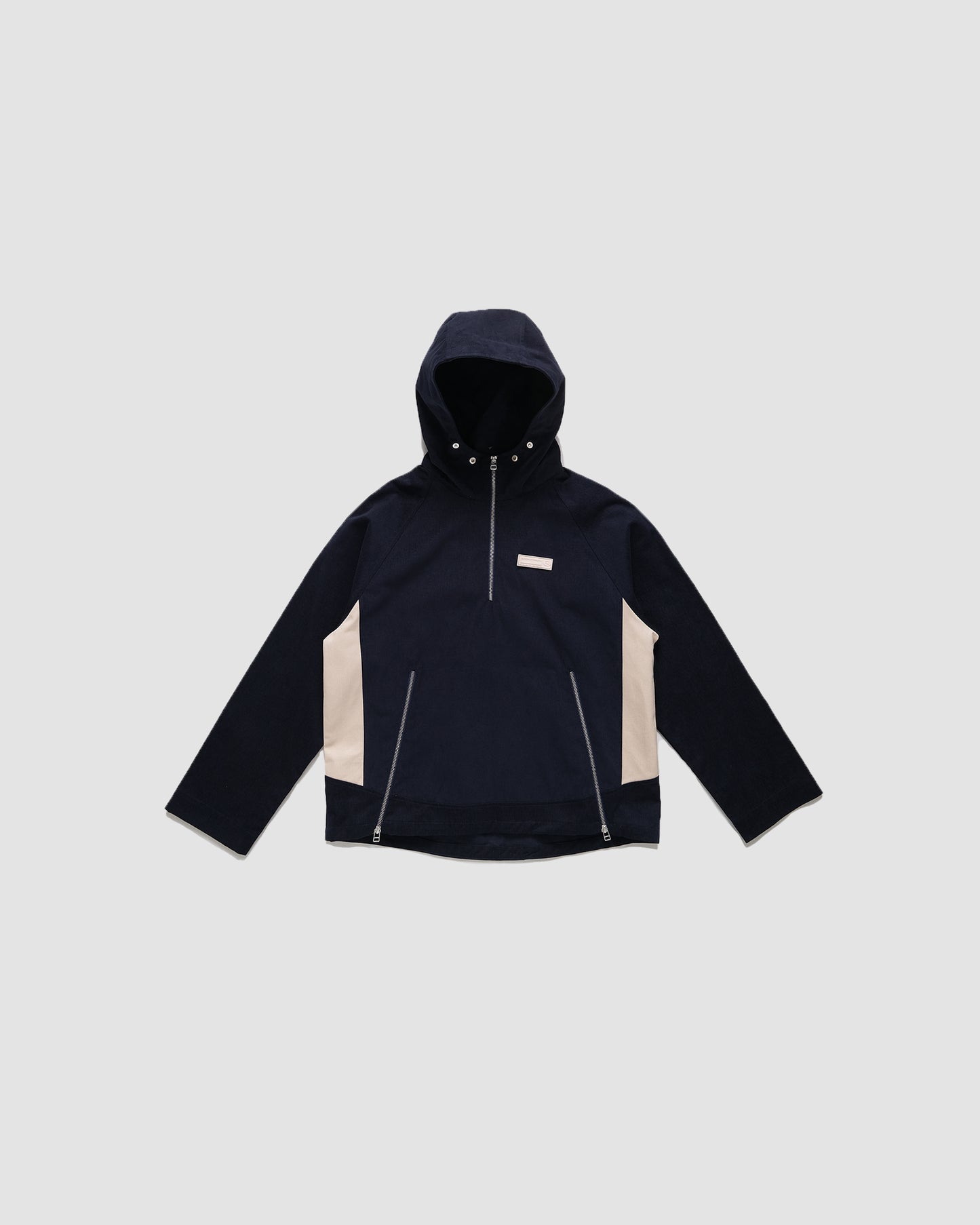 Navy Slant Zip Pullover Hooded Jacket